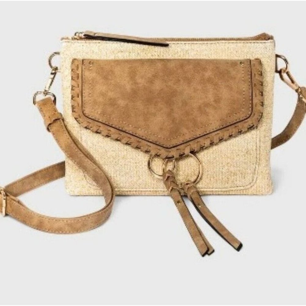 Cross Body Bag Purse Clutch VR NYC Violet Ray Tan Khaki Brown Zipper Pocket NWT